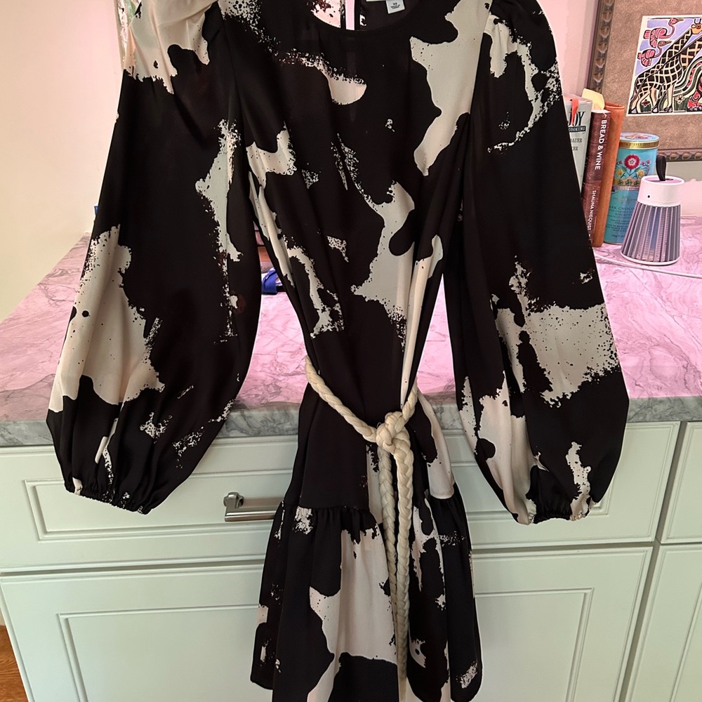 Alexis Black and White Bishop Sleeve dress